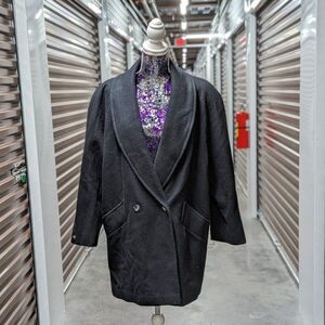 Vintage Herman Kay Size 14 Black Wool Blend Double Breasted Pea Coat Preppy